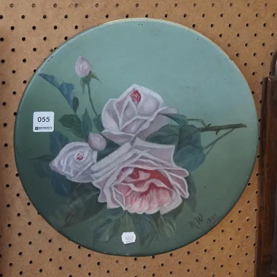 hand painted charger - pink roses