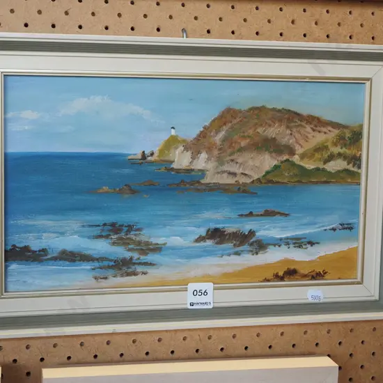 framed oil - lighthouse