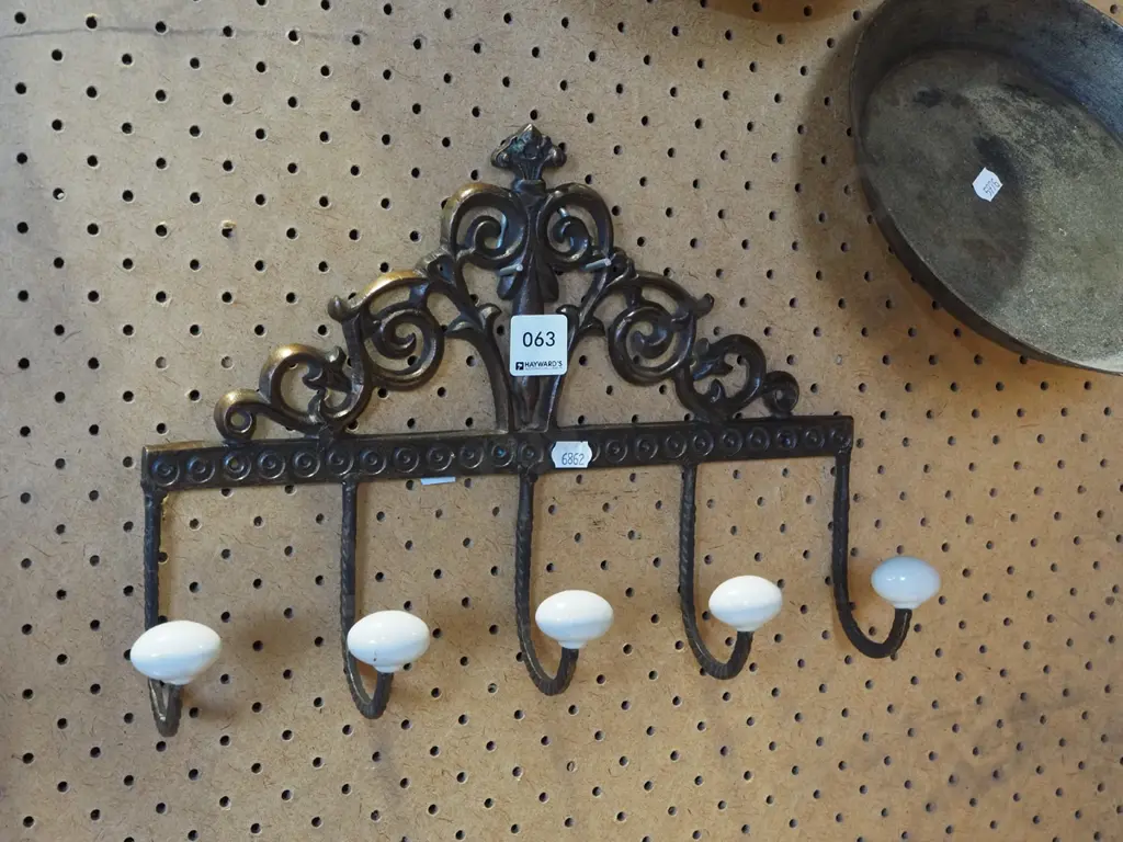 cast metal and enamel wall mounted coat hooks Image 1++