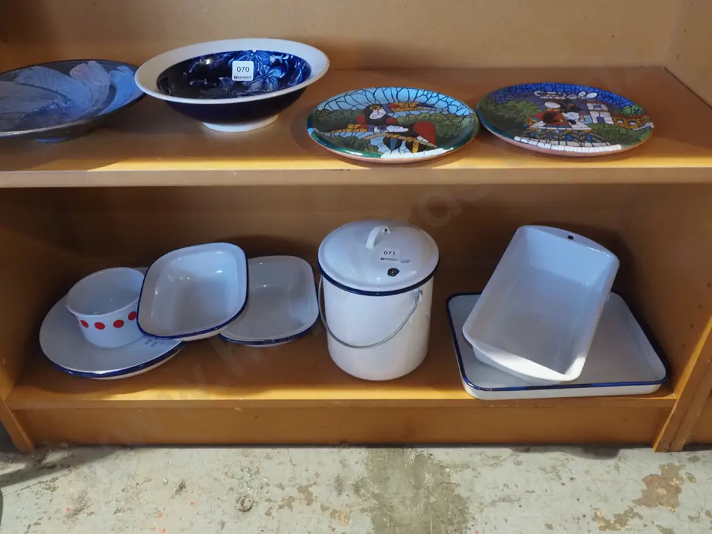 enamel trays, lidded canister, bowls etc Image 1++