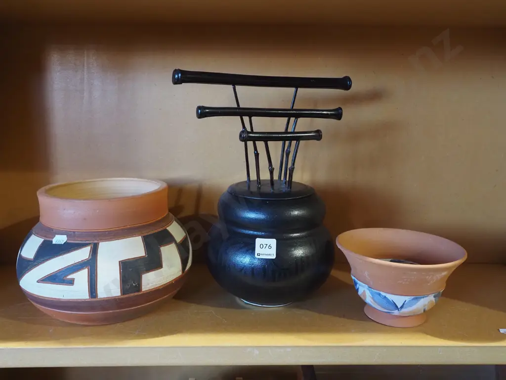 Asian lidded bowl, 2x studio pottery bowls Image 1++