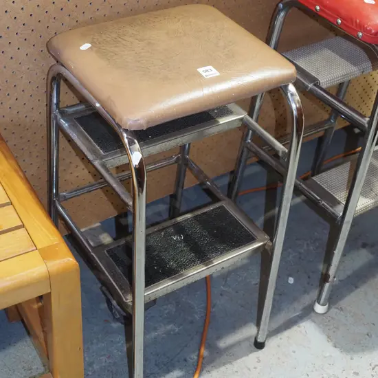 chrome and brown vinyl topped kitchen step stool