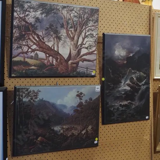 3x prints on boards - landscapes - yellow dots