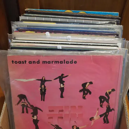 box of LPs; Tina Turner, Willie Nelson etc