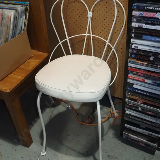 mid century wrought metal, vinyl upholstered bedroom chair
