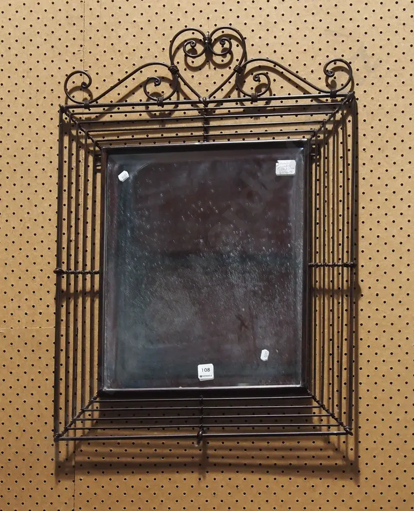 bevelled edge metal framed wall mirror H720 Image 1++
