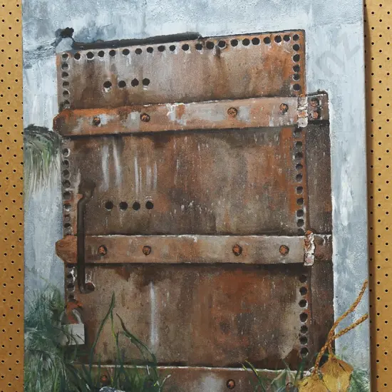 oil on boxed canvas - steel door