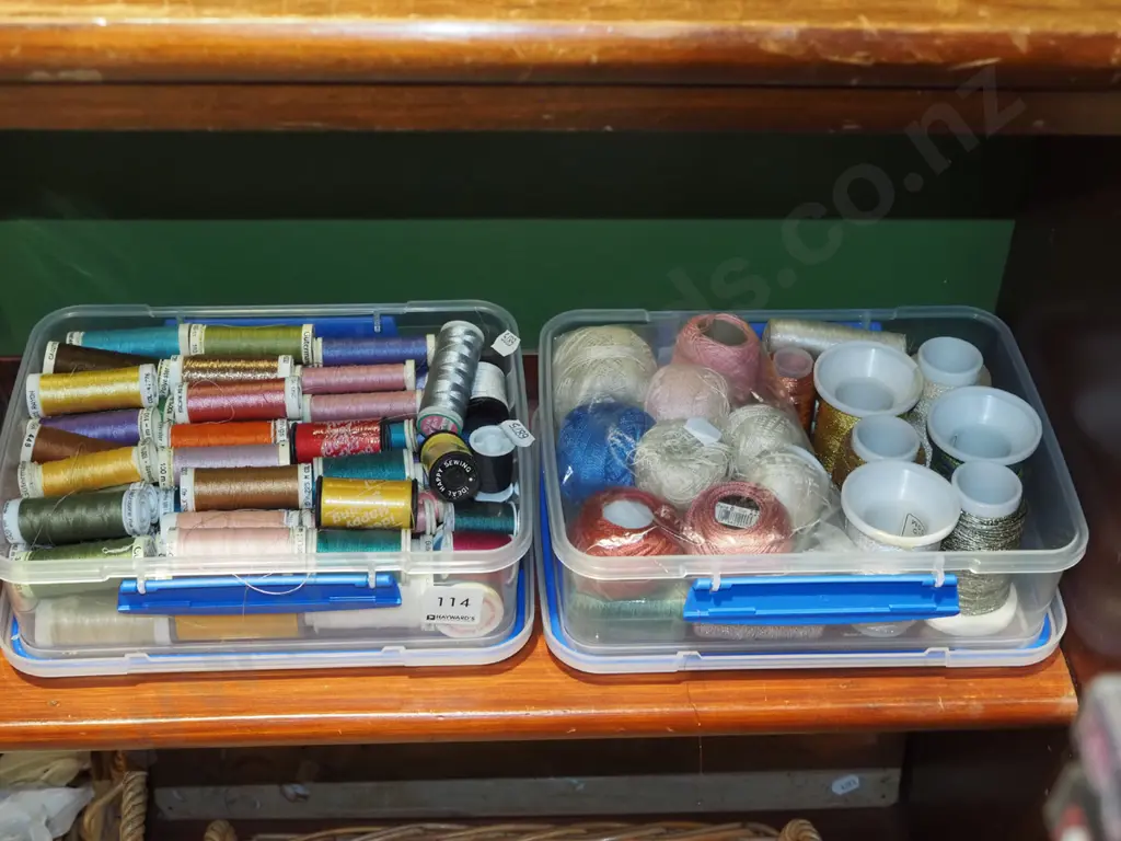 2x plastic containers of sewing threads Image 1++