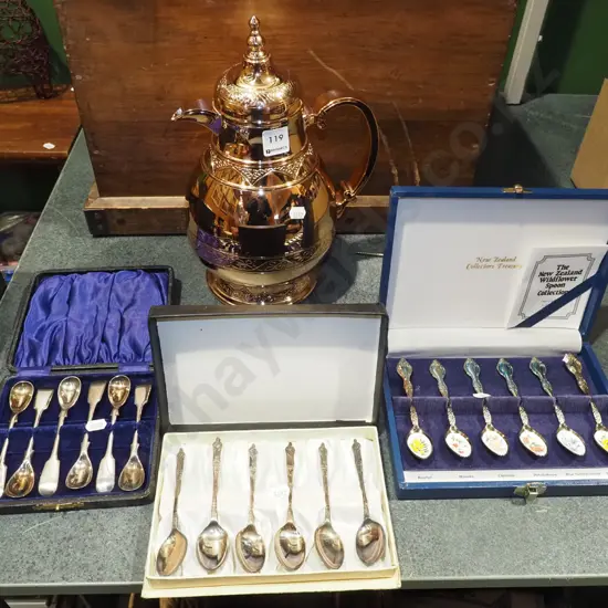 plastic copper plated thermos, 3x cased teaspoons