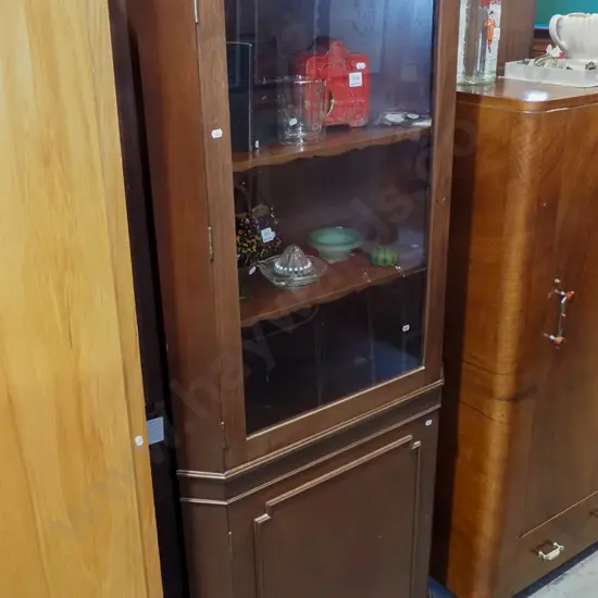 mahogany corner cabinet - 1 solid door and 1 glass display door H1810 W710 D400