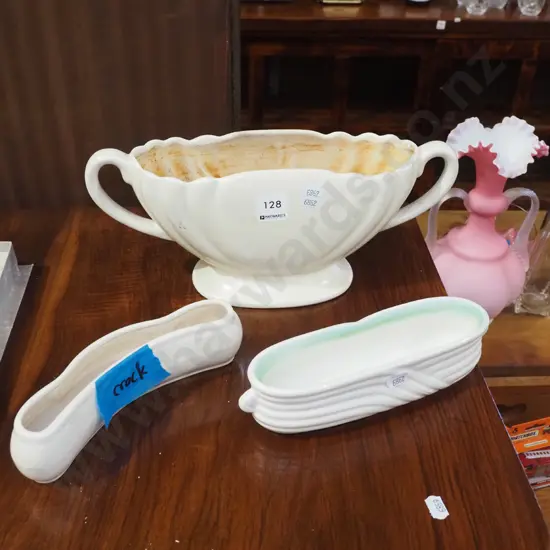 double handled, 2x trough vase - 1 vase has crack