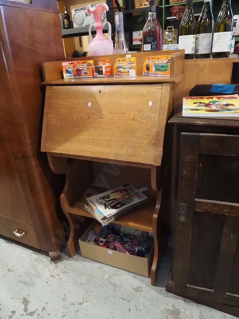 oak drop-front bookcase bureau - no key H1140 W645 D345 Image 1++