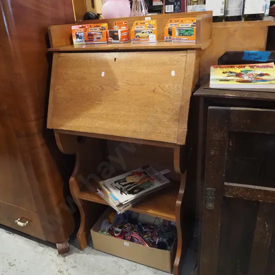 oak drop-front bookcase bureau - no key H1140 W645 D345