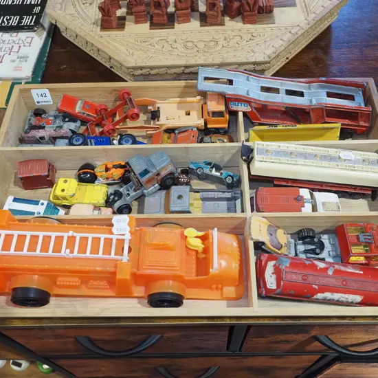 segmented tray, toy vehicles