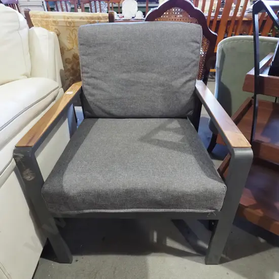 metal wood and charcoal reception chair