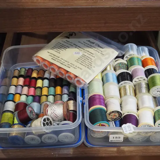 2x plastic containers of sewing threads