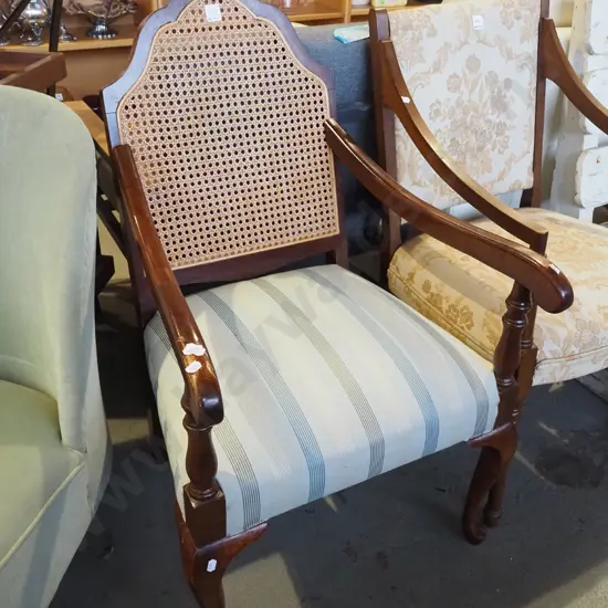 mahogany cab leg rattan backed armchair