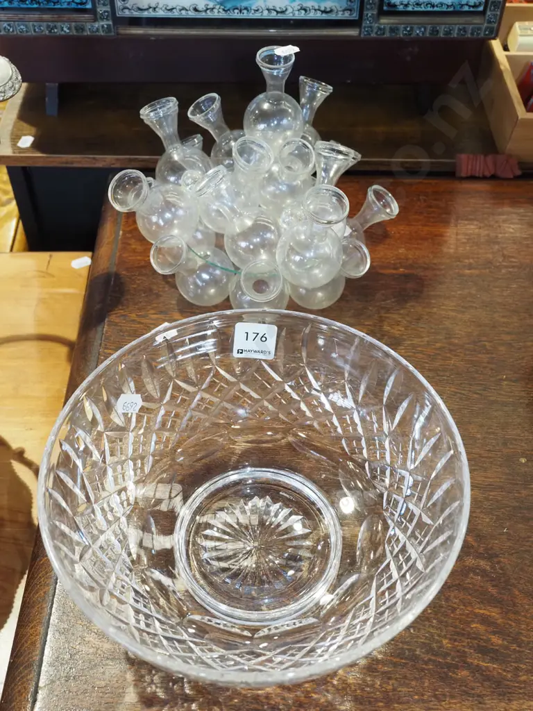 crystal bowl, unusual multi faceted glass bud vases Image 1++