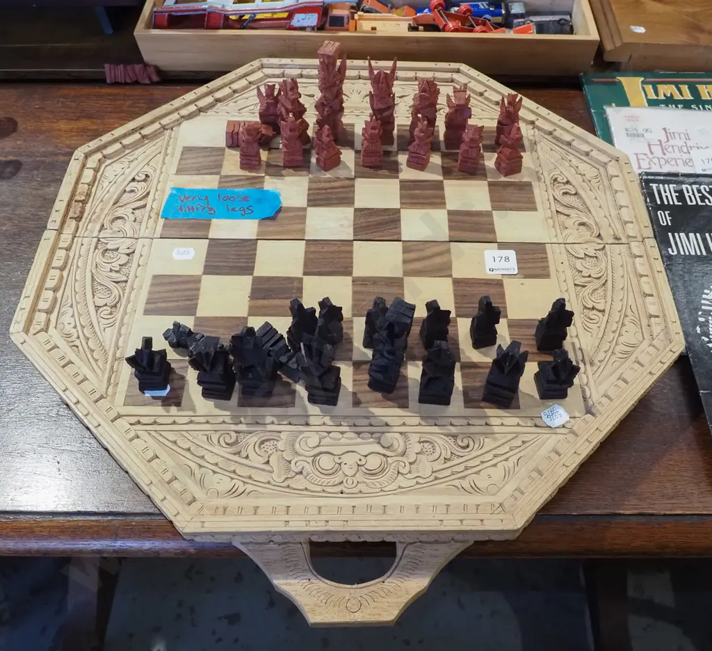 carved wooden chess set with very loose fitting legs Image 1++