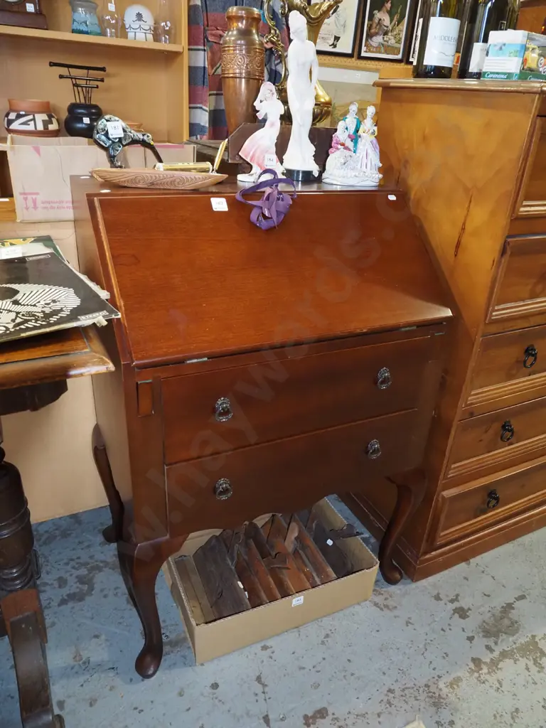 cab leg 2 drawer, mahogany drop front desk - key in office Image 1++