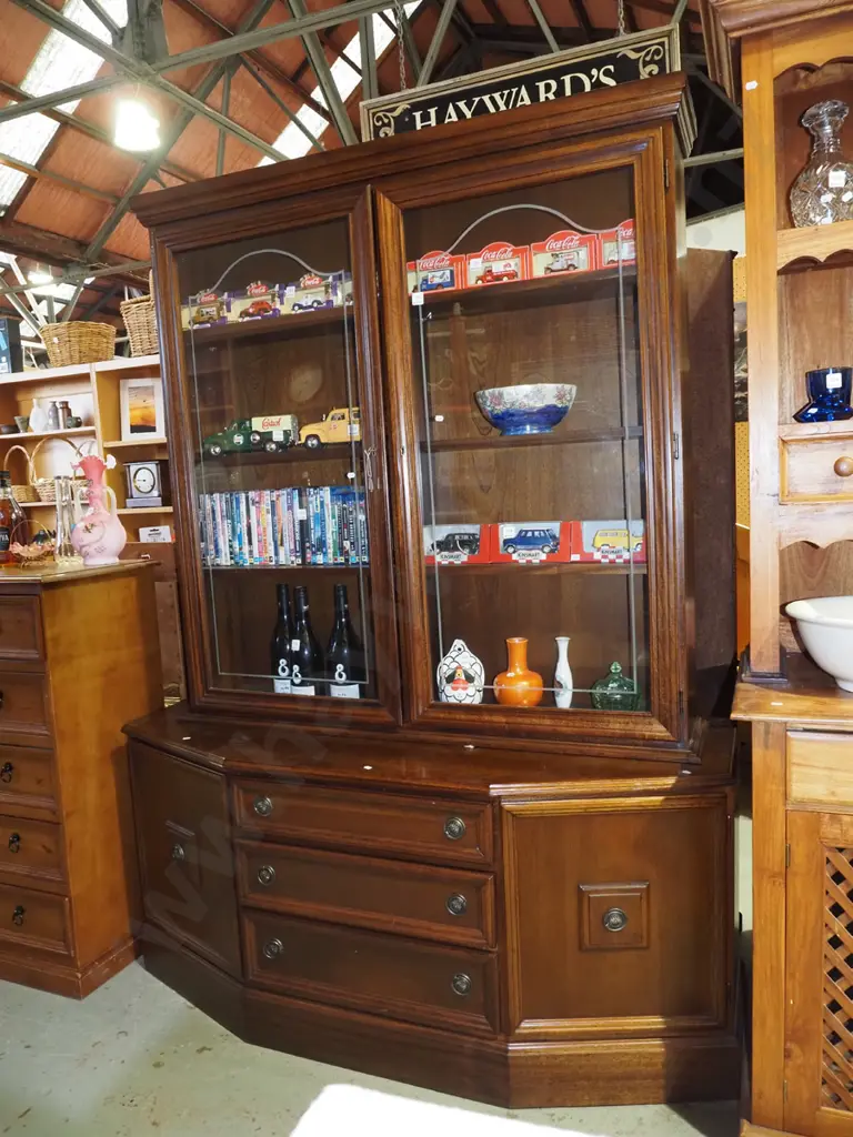 mahogany wall unit with 2 glazed display doors over 3 solid doors, 3 drawers  Image 1++