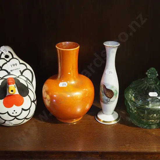 wall mounted happy hen, vases, depression glass canister Vase H180