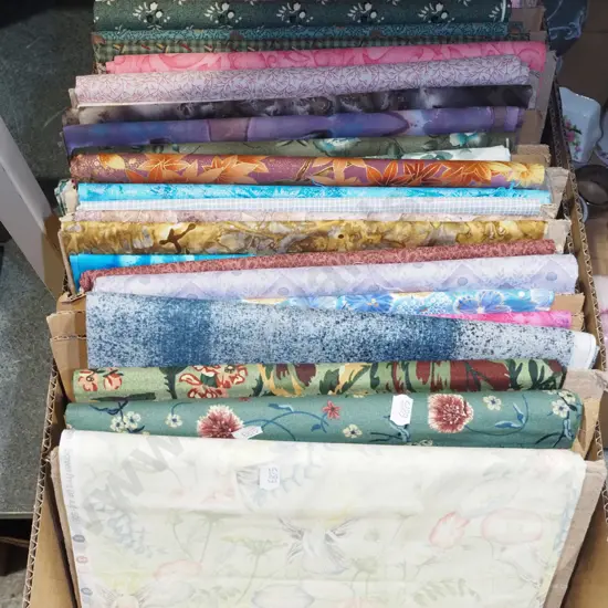 box of fabric pieces