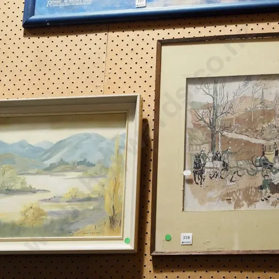 framed print on fabric - coaching scene, Robina Templeton oil - landscape - green dots