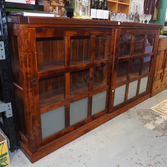solid pine display cabinet with internal adjustable shelves and 2 sliding doors H1125 W2000 D400
