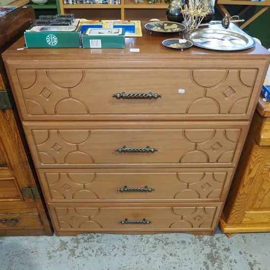 1970s mdf faux wood veneer 4 drawer chest H870 W735 D400