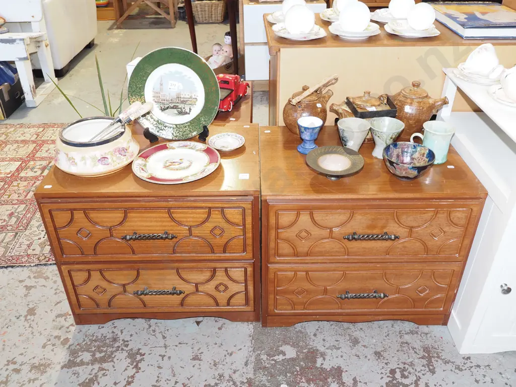pair of mdf faux wood veneer 1970s bedside cabinets Image 1++