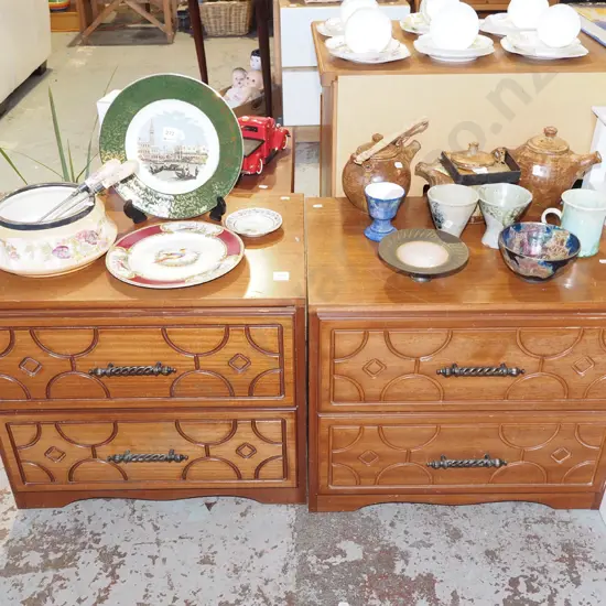 pair of mdf faux wood veneer 1970s bedside cabinets