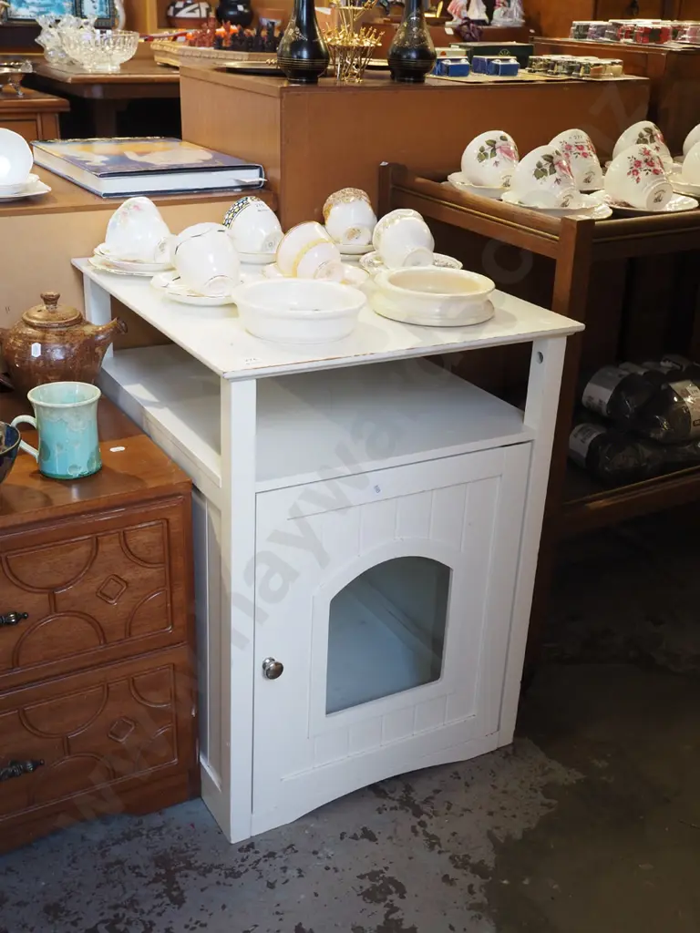 mdf white painted cupboard/end table - marks and wear to paint Image 1++