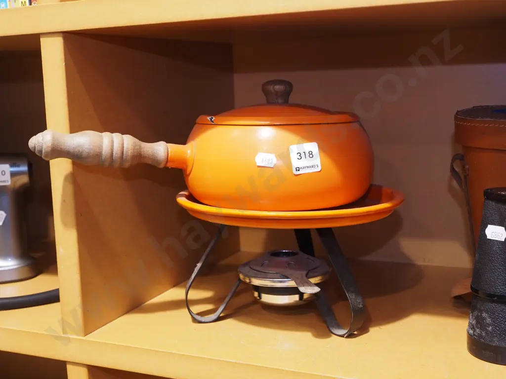 orange enamel fondue set Image 1++