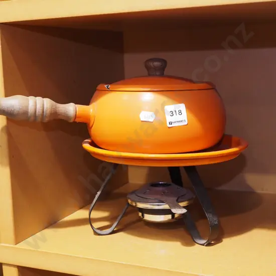 orange enamel fondue set