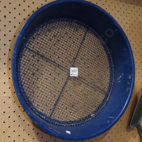 blue metal garden sieve