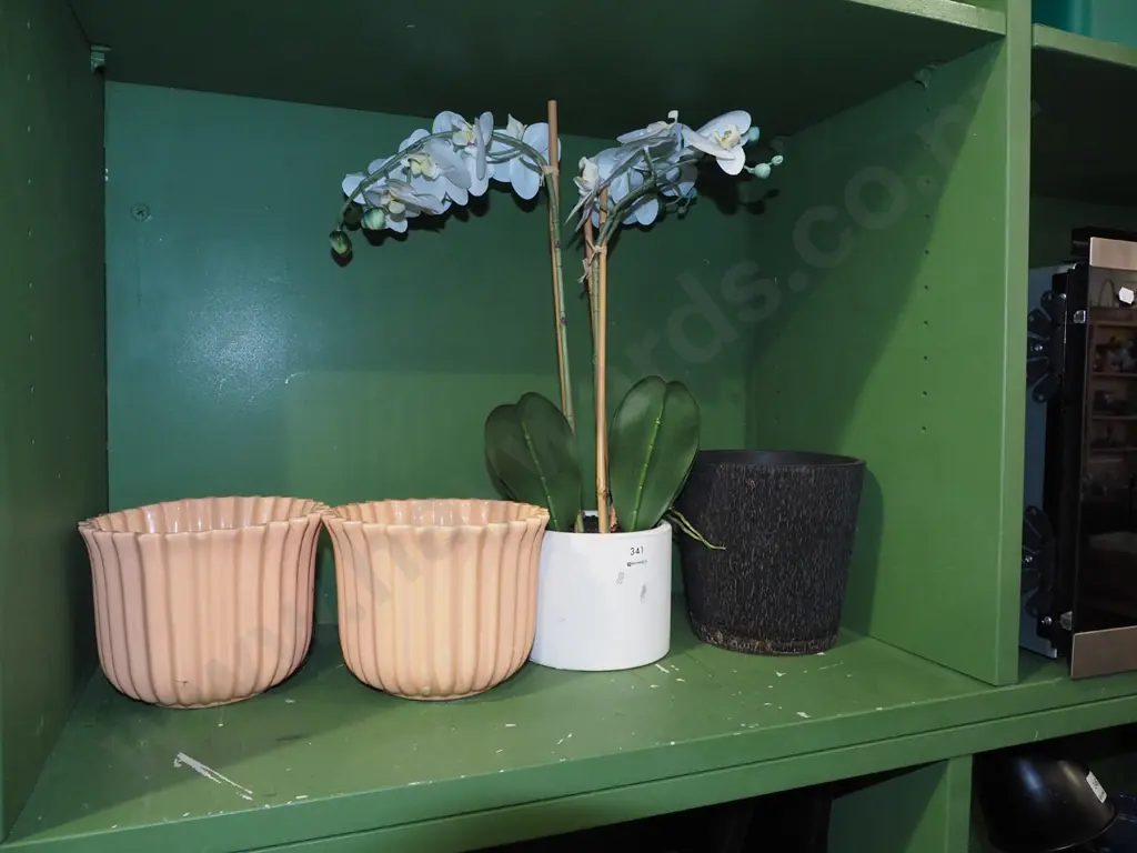 3x jardinieres, faux orchids in pot Image 1++