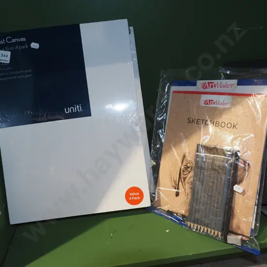 as new artists boxed canvases, sketch books and pencils
