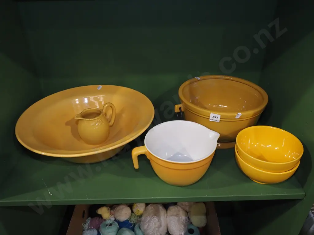 yellow bowls, jug, double handled urn etc Image 1++