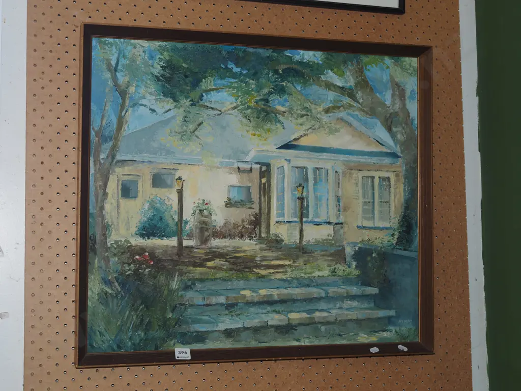 framed oil - house and tree scene Image 1++