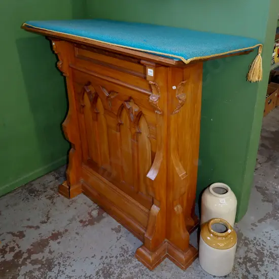 ornately carved church lectern with cushion - needs repair to left hand foot area H1080 W1000 D530