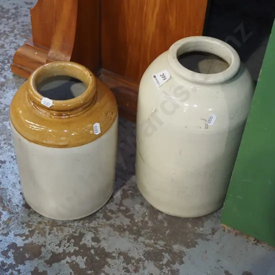2x stone ware crocks Tallest H300
