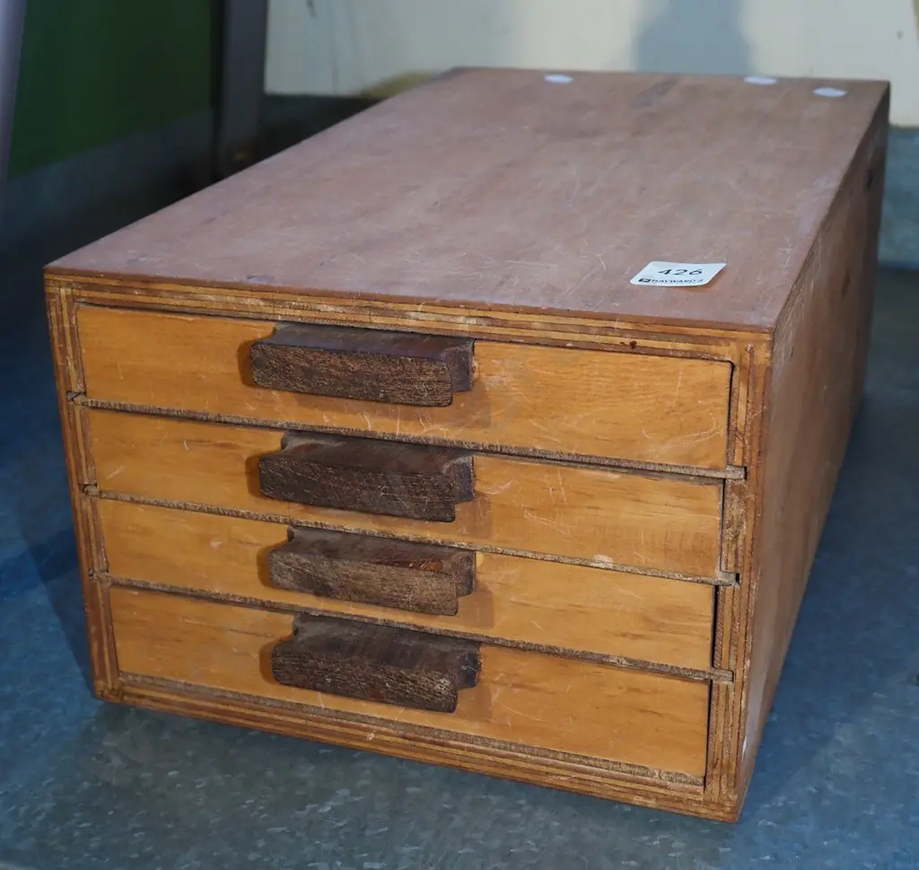 homemade plywood 4 drawer specimen chest H180 Image 1++