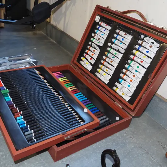 wood cased artists supply set