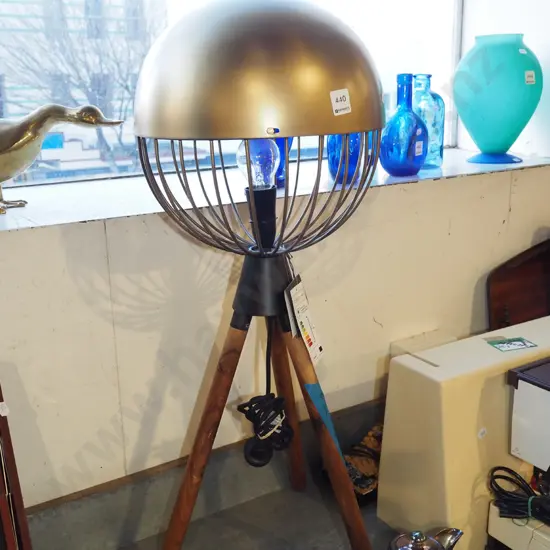 contemporary tripod based standard lamp - 1 leg loose, needs attention