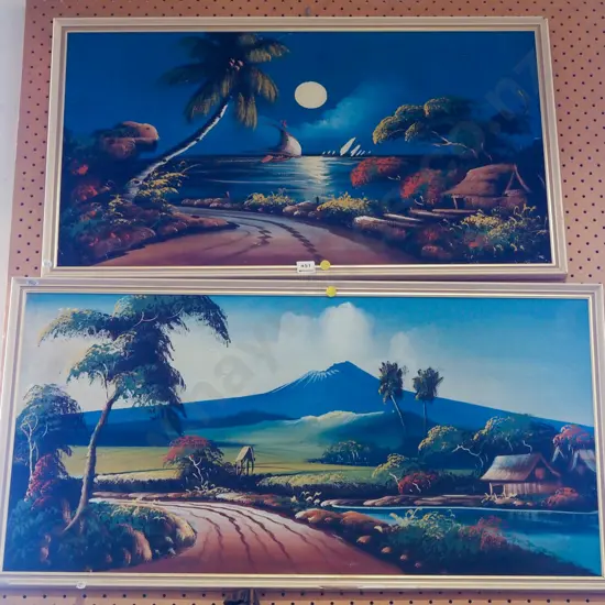 2x oil on boards - landscapes - yellow dots