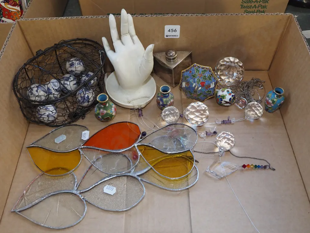 box; hand ring stand, leadlight window hangers, metal basket etc Image 1++