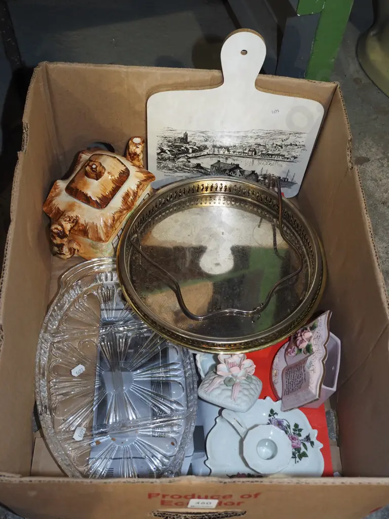 box; tray, cottage teapot, segmented crystal dish etc Image 1++