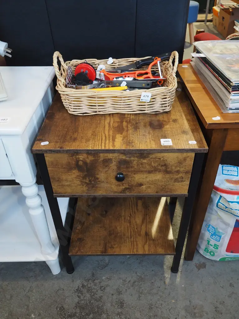 metal and mdf faux wood bedside cabinet Image 1++