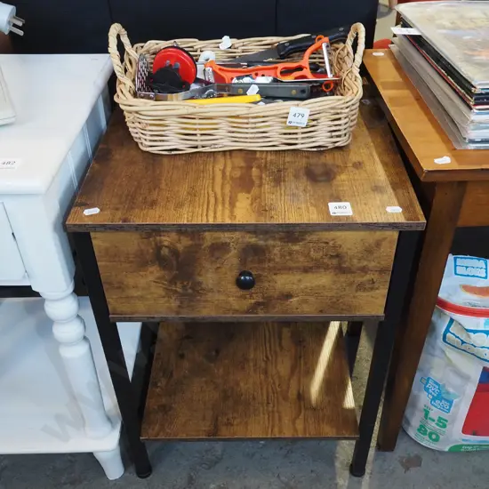 metal and mdf faux wood bedside cabinet